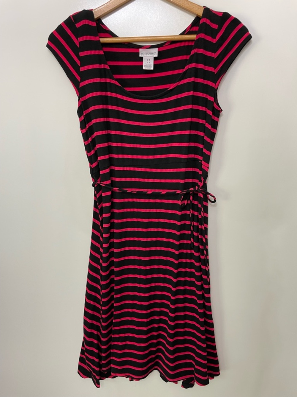 Motherhood Maternity Raspberry Black Striped Cap Sleeve Scoop Neck Dress Women M